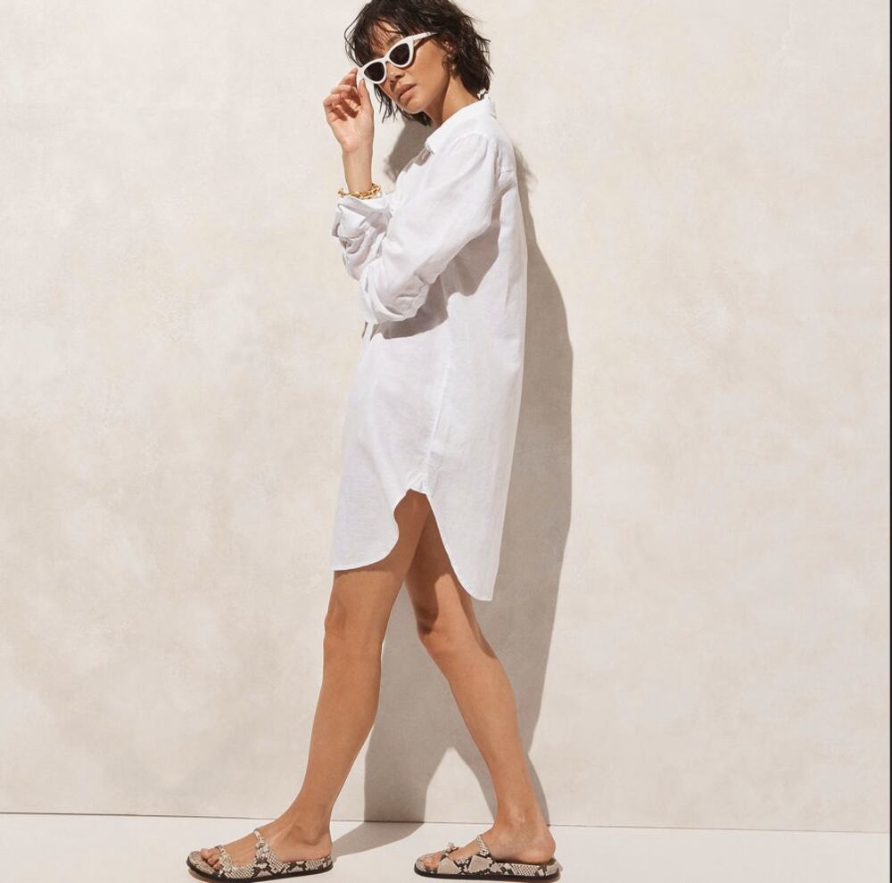 J.Crew Relaxed-Fit Beach Shirt SZ XS White Swim Cover Up Linen Blend Long Sleeve